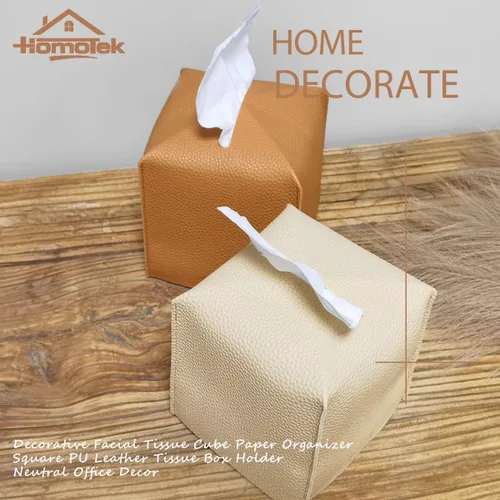 Vista 5 de HOMOTEK Paquete de 2 fundas para caja de pañuelos, soporte cuadrado de piel sintética, organizador de papel decorativo para baño, mesitas de noche