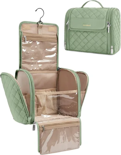 Vista 18 de BAGSMART Neceser de viaje para maquillaje con gancho para colgar, bolsa de cosméticos, organizador de gran capacidad, resistente al agua, para Beige