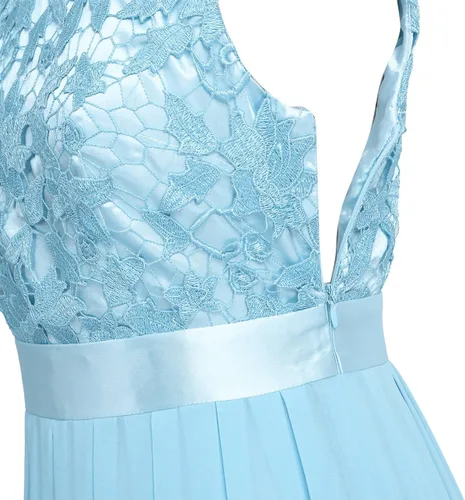 Vista 6 de Yartina Vestido largo de noche de gasa con encaje floral de ganchillo para mujer