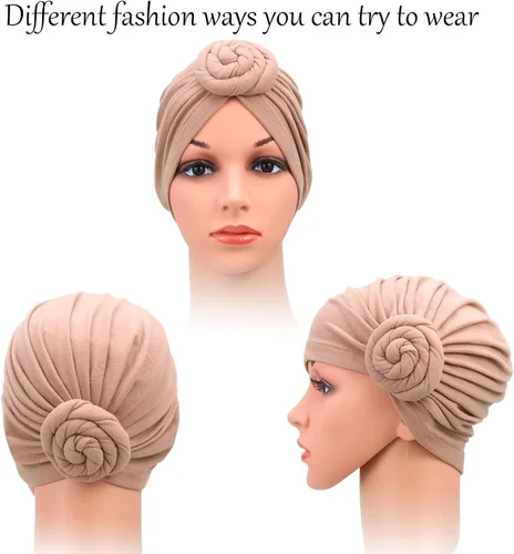 Vista 2 de SATINIOR - Turbantes africanos para mujeres, nudo pre-atado, gorro, diadema, 3