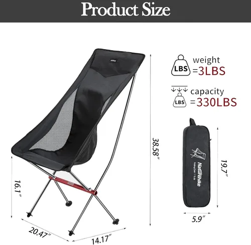 Vista 3 de Naturehike Silla de camping, plegable con bolsa de almacenamiento, silla portátil al aire libre para adultos, ligera, soporta 330 libras, silla