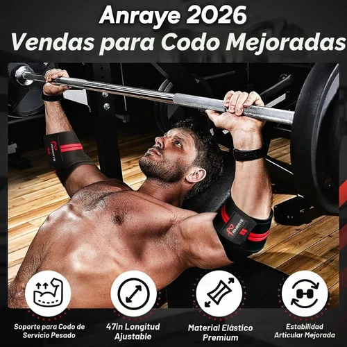 Vista 2 de Anraye Coderas para levantamiento de pesas - Correas de compresión ajustables de 47" Brace for Joint Support (1 Pair), Elbow Wraps Weight Lifting