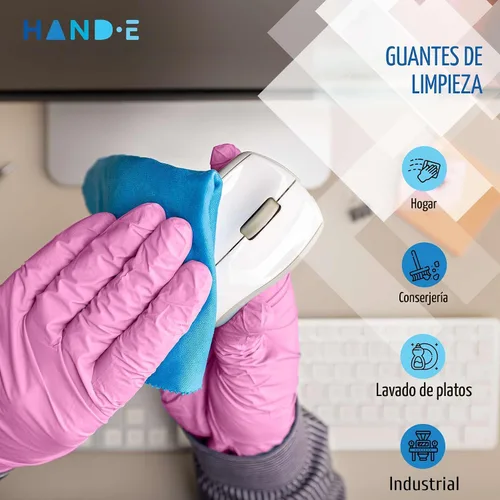 Vista 4 de Hand-E Touch - Guantes desechables de nitrilo rosa, para esteticista, técnico de uñas, tinte y estilista de cabello, guantes de limpieza