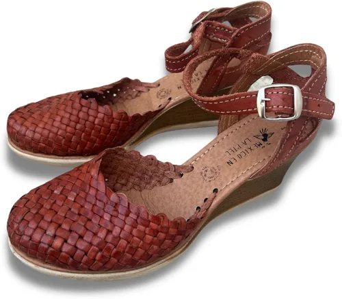 Vista 2 de Mexico en la Piel Sandalias de cuero con cuña Huarache en color marrón