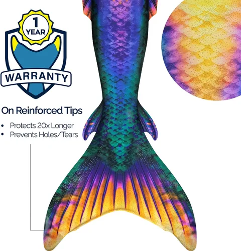 Vista 2 de Fin Fun Atlantis - Piel de cola de sirena resistente al desgaste para adultos y niños, inserción de monoaleta no incluida, tamaños para adultos