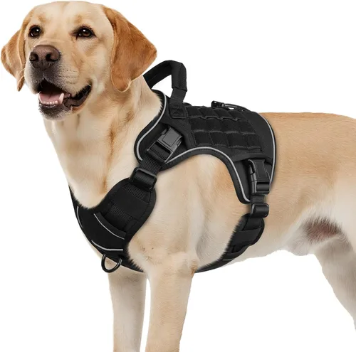 Vista 40 de WINGOIN Arnés táctico negro para perros pequeños, arnés resistente sin tirones con asa, arnés militar reflectante ajustable K9 para mascotas