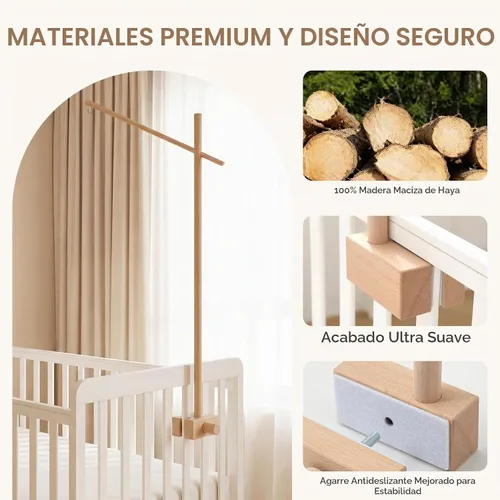 Vista 4 de Brazo móvil para cuna de bebé, brazo móvil de madera de 33.5 pulgadas, soporte móvil ajustable para cuna, colgador móvil, accesorio para cuna