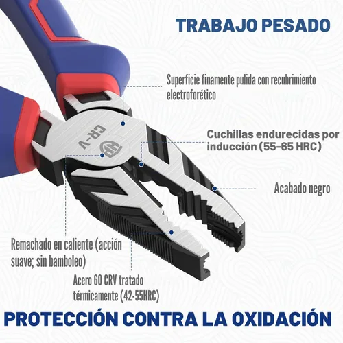 Vista 3 de WORKPRO Alicates extractores de tornillos Linesman PRO de 8 pulgadas (alicates combinados) con mordazas antideslizantes únicas, herramienta