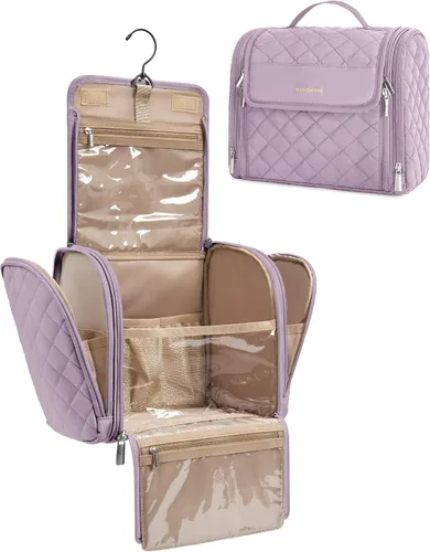 Vista 20 de BAGSMART Neceser de viaje para maquillaje con gancho para colgar, bolsa de cosméticos, organizador de gran capacidad, resistente al agua, para Beige