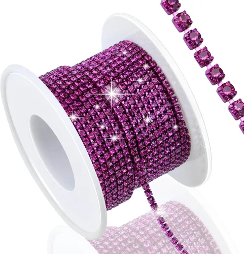 Vista 14 de Dowarm Cadena de cierre de diamantes de imitación de cristal de 10 yardas de 0.079 pulgadas para coser Crocs zapatos, ropa, vasos, cadena de Azul