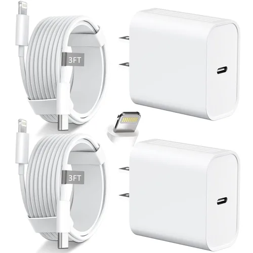 Vista 11 de DiHines Cargador rápido para iPhone 14, 13, 12, 11, cable Lightning de carga rápida de 10 pies de largo con bloque de cargador USB C de 20 W