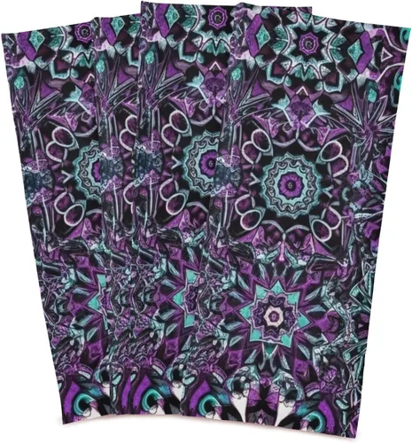 Vista 2 de GAIREG Juego de 4 toallas de cocina retro con mandala morada, 28 x 18 pulgadas, a granel, color morado