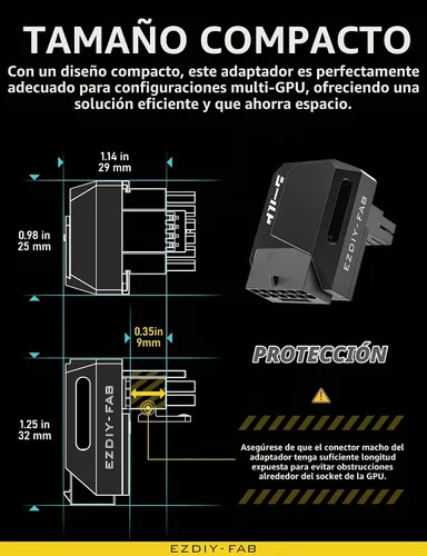 Vista 8 de EZDIY-FAB Adaptador PCIe 5.1 – 600 W 12+4 pines, conector de alimentación GPU de 16 pines 12VHPWR, adaptador de GPU de 12 V-2x6, ángulo recto de 90