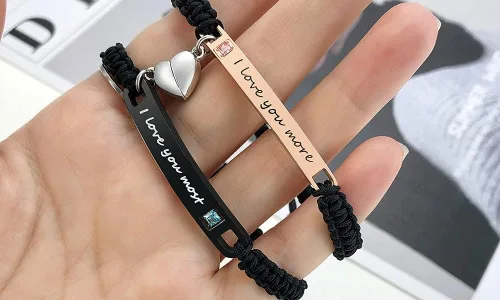 Vista 5 de MEALGUET - Pulseras magnéticas personalizadas para parejas de atracción mutua, pulseras de identificación trenzadas con nombre, conjunto de pulseras