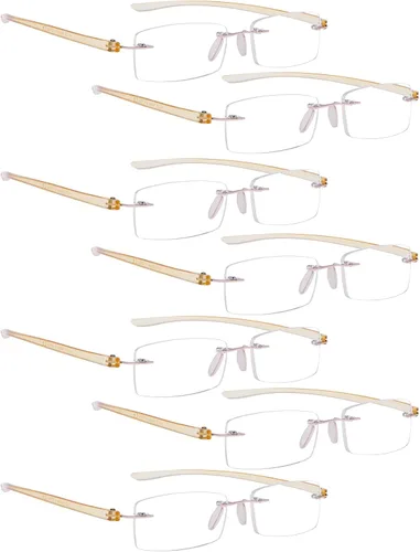 Vista 9 de LUR Gafas de lectura paquete de 7 lectores sin montura de lente pequeña (brazo azul)