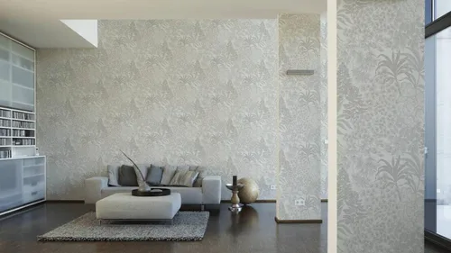 Vista 4 de CONCORD WALLCOVERINGS ™ Papel tapiz moderno con textura floral, hojas de pared de vinilo, gris, metálico, plateado, blanco, 21 pulgadas x 33 pies