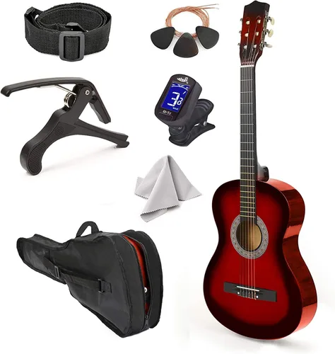 Vista 7 de Guitarra de madera para zurdos de 30 pulgadas con estuche y accesorios para niños, niñas, niños, adolescentes, principiantes (30 pulgadas, negro)