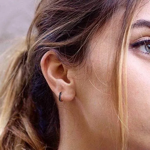 Vista 3 de SWEETV Aretes de aro de plata de ley 925 para mujeres y niñas, pequeños aretes de aro para cartílago