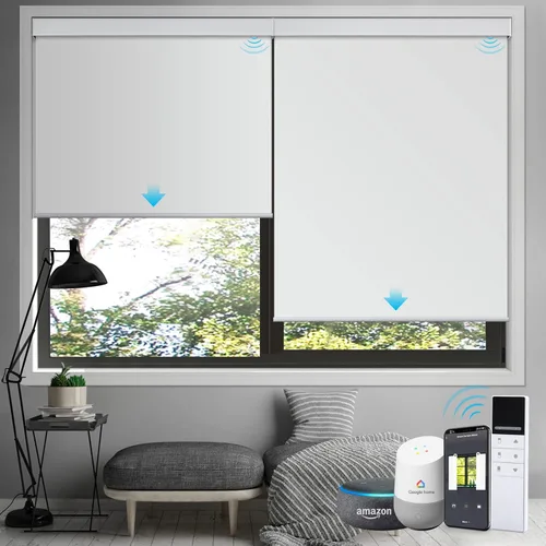 Vista 10 de ACMEART Persianas opacas motorizadas para ventanas, persianas enrollables eléctricas recargables con control remoto, persianas inteligentes que
