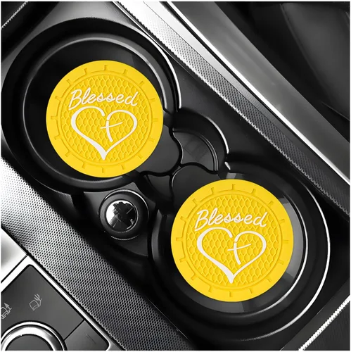Vista 24 de KVAEY 2 PCS Posavasos para Portavasos de Coche, 2.76 Pulgadas Alfombrillas Antideslizantes para Bebidas del Vehículo con Linda Cruz Bendita