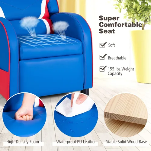 Vista 8 de Costzon Silla reclinable para niños, silla reclinable para juegos con reposapiés, reposacabezas, soporte lumbar y bolsillos laterales, silla