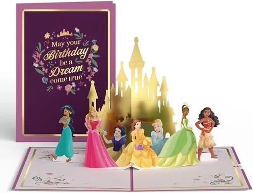 Vista 2 de Lovepop - Tarjeta desplegable de Disney Princess Dreams Come True – Tarjeta de felicitación de cuento de hadas del castillo 3D para niñas, niños