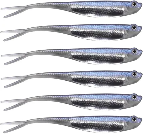Vista 17 de QualyQualy 5 señuelos de pesca suaves de Swimbait, 6 unidades Jerk Shad Minnow Drop Shot Señuelo para Bass Bait Shad Señuelo suave Jerkbait