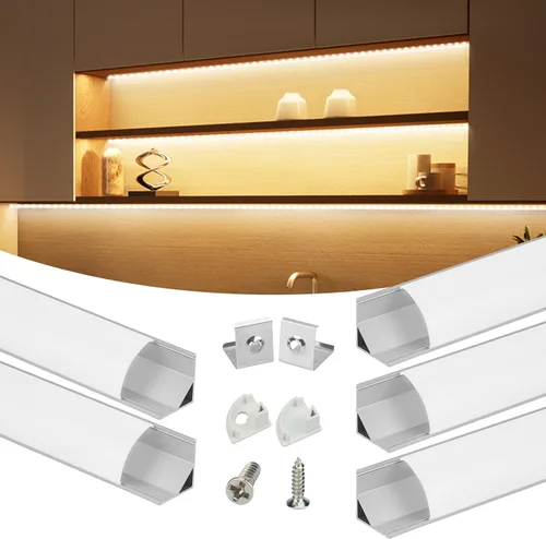 Vista 14 de Muzata Paquete de 10 canales LED en forma de V de 6.6 pies/6.6 ft con canal LED de aluminio plateado con cubierta blanca lechosa iluminación