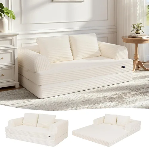 Vista 32 de COMAX Sofá cama futón, sofá cama convertible 4 en 1, sofás deshuesados para sala de estar, sofá biplaza plegable pequeño plegable que ahorra Gris