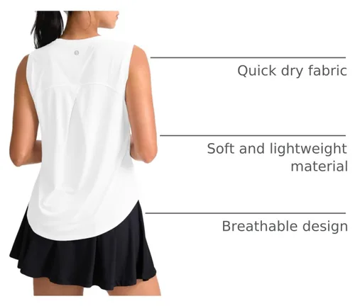 Vista 4 de SANTINY Camiseta sin mangas de entrenamiento para mujer, camiseta atlética A Blanco