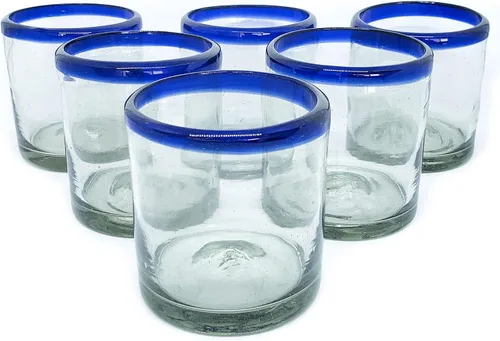 Vista 13 de Vasos de 10 onzas con borde azul cobalto (juego de 6), vidrio reciclado, sin plomo, sin toxinas (Tumbler)