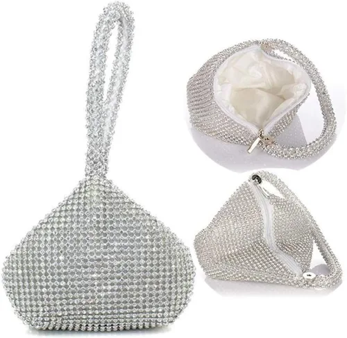 Vista 5 de ELEOPTION - Bolso de mano para mujer, diseño triangular, ideal para fiestas o graduaciones, Plateado