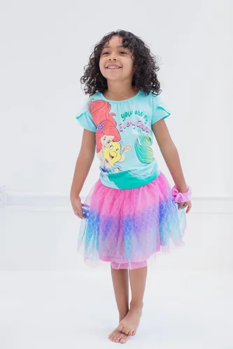 Vista 3 de Disney Princess Moana Frozen - Conjunto de 3 piezas de camiseta de tul con falda de malla y coletero para niñas pequeñas y grandes
