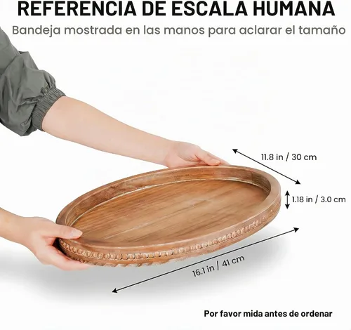 Vista 3 de Relaxing Garden Bandeja decorativa de madera ovalada, 16.1 x 11.8 pulgadas