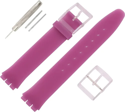 Vista 15 de Correa de reloj de goma ultrafina de 0.630 in para mujer, compatible con Swatch, correa de reloj de silicona de repuesto, impermeable, para mujer
