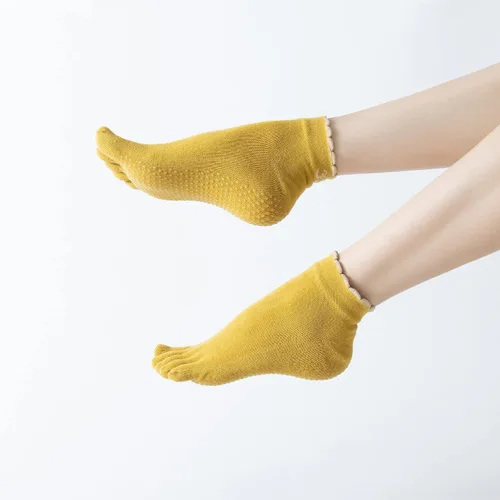 Vista 22 de Calcetines de yoga con dedos de pilates con empuñaduras para mujer, antideslizantes, acolchados, florales, calcetines tobilleros para baile de ballet