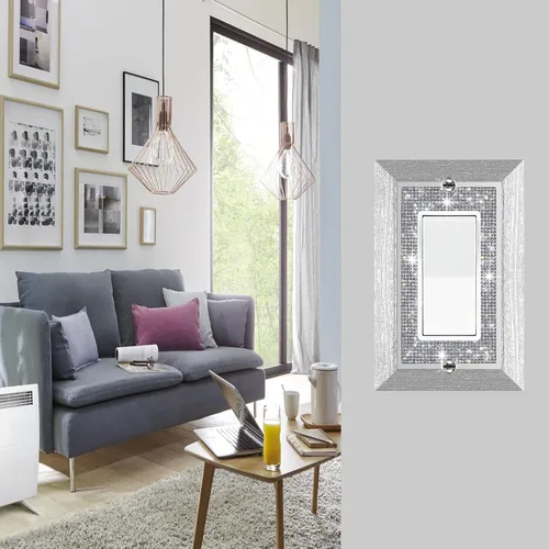 Vista 9 de Placa de pared con diamantes de imitación plateados brillantes plateados, placa de cubierta de interruptor de luz, cubierta de enchufe de grano