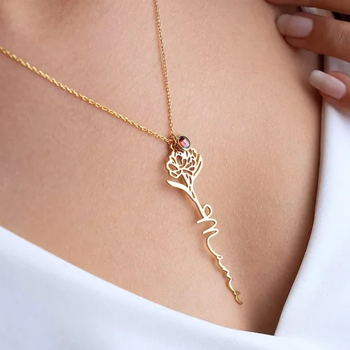 Vista 15 de TRANGEL Custom Birth Flower Name Necklace Personalized 18K Gold Plated Birth Month Flower Necklace Dainty Floral Pendant Jewelry Mothers Birthday