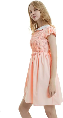 Vista 3 de Vestidos de cuello Peter Pan para mujer, color rosa puro, calcetines de manga corta incluidos