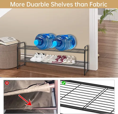 Vista 4 de KEETDY Organizador de zapatos largo de 2 niveles para armario, zapatero de metal para entrada, amplio estante apilable para zapatos con rejilla