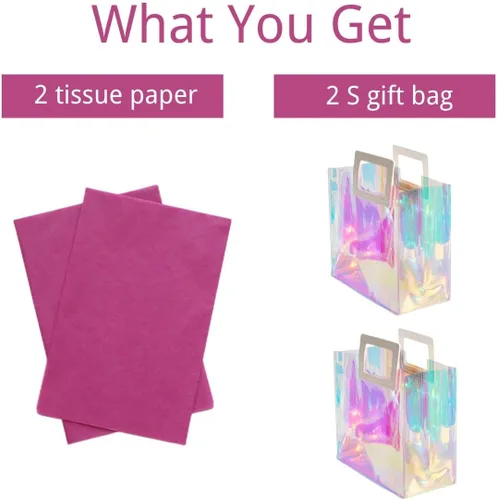 Vista 2 de VUOJUR 2 bolsas de regalo holográficas pequeñas de 8.3 pulgadas con papel de seda - orquídea