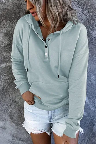Vista 19 de NEYOUQE Sudaderas de moda para mujer, para otoño e invierno, con botones de un cuarto, sudaderas casuales de moda con cuello redondo