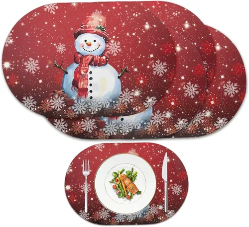 Vista 102 de Juego de 2 manteles individuales con luces de Navidad, resistentes al calor, antideslizantes, impermeables, a prueba de aceite, lavables, lavables