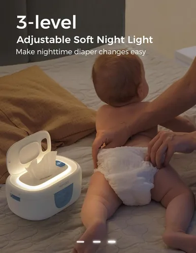 Vista 4 de Momcozy - Calentador de toallitas para bebé, diseño innovador de resorte, dispensador de gran capacidad para 60-80 unidades, 4 modos de control