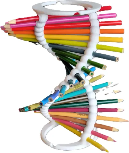 Vista 17 de Znet3D DNA Helix Portalápices – Innovador organizador de escritorio – 9 pulgadas de alto – Capacidad para 23 lápices – Diseño liso de borde redondo