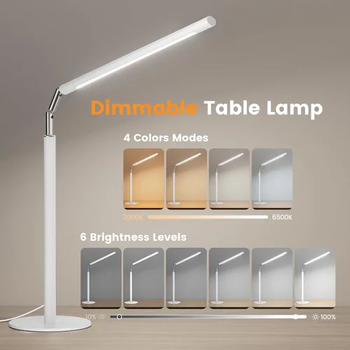 Vista 3 de Lámpara de Escritorio LED Blanca - Luz de Escritorio Industrial Plegable para Oficina en Casa, Lámpara de Mesa Regulable de 15W para Lectura