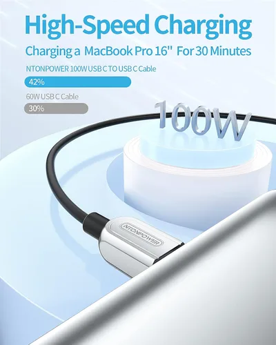 Vista 2 de NTONPOWER Cable USB C, paquete de 2 unidades de 100 W tipo C a tipo C, cable de silicona tipo C a C de carga rápida para MacBook Pro/Air, cable