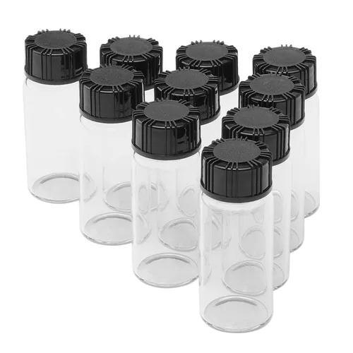 Vista 11 de Frascos de vidrio transparente de 0.2 fl oz con tapas de plástico de rosca, paquete de 100 botellas pequeñas de muestra líquida, frasco a prueba