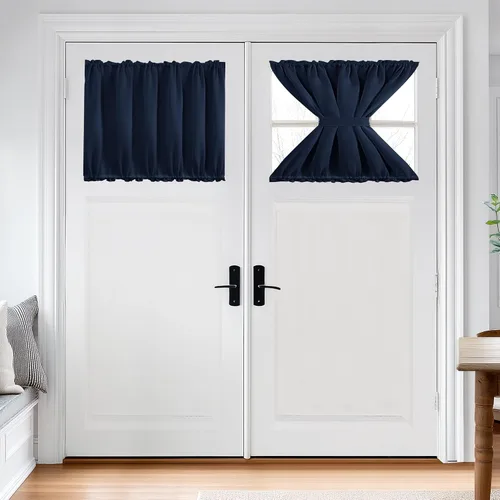 Vista 112 de Deconovo Cortinas opacas para puerta, bolsillo para cortinero y cortinas de bloqueo con aislamiento térmico para dormitorio, 137.16 x 189.2 cm, azul