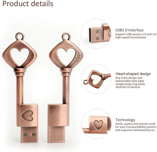 Vista 2 de BorlterClamp - Linda unidad flash USB de 32 GB en forma de llave de corazón con caja de regalo
